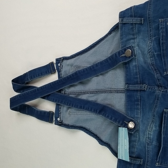 Size 15/16 V.I.P. Jeans Distressed Blue Removable Strap UNISEX Overalls - Picture 11 of 15